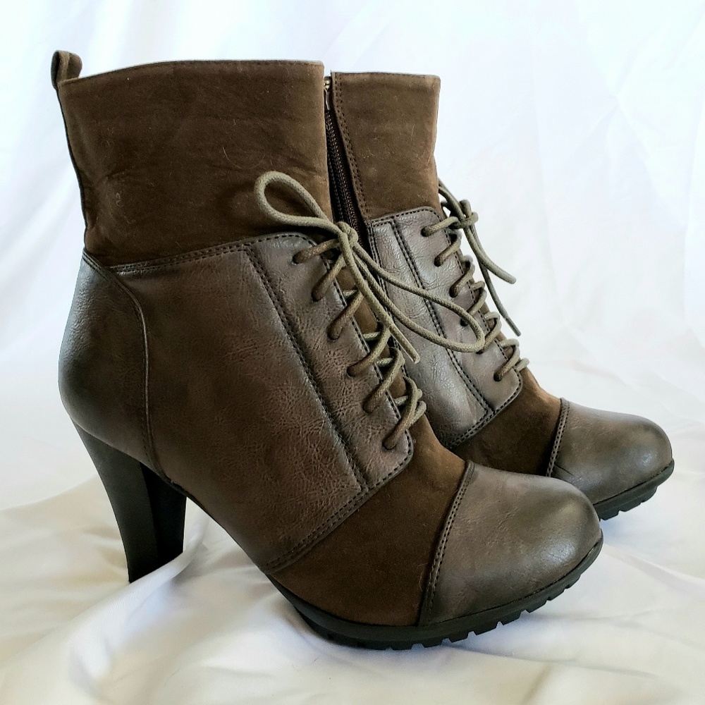 Two tone leather suede boots